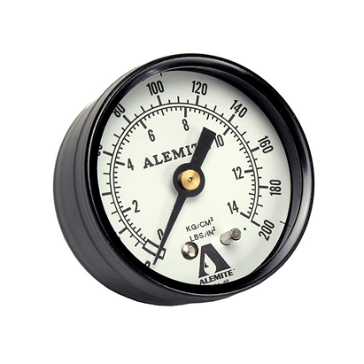 323449-4 by Alemite | Air Pressure Gauge | Connection Thread: 1/4" Male NPTF | Dial Range: 0-200 PSI / 0-14 bar