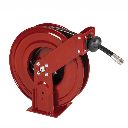 8081-K by Alemite | Narrow Double Post Reels | Fuel | Reel Inlet: 3/4" Male NPSM | Delivery Hose Outlet: 3/4" Male NPTF | Delivery Hose Specification: 3/4" x 30ft (317868-30) | Max Pressure: 300 PSI