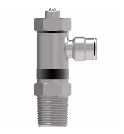 A55SCUX2.5X2 by Danfoss | Push to Connect Flow Control | Screwdriver Adjust | Right Angle | 5/32" Tube OD x 1/8" Male NPTF | Nickel Plated Brass