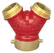 PW25F15F Dixon Brass Plain Wye with Pin Lugs - 2-1/2" Female NST(NH) Inlet x 1-1/2" Male NST(NH) Outlets (Two)