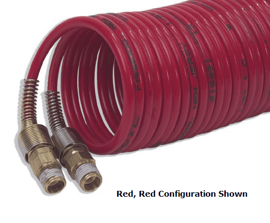 2N2GS22-12 by Nycoil | Dual Bonded Self-Storing Air Hose Assembly | 1/8" Hose ID | 1/8" MPT Swivel | Red & Red | 385 PSI | Nylon | 12ft