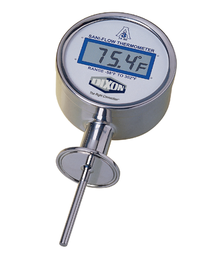 DT-15U-BT-DF Dixon Valve Sani-Flow Sanitary Digital Thermometer - 1-1/2" Clamp - Bottom Mount - Fahrenheit (°F) Display