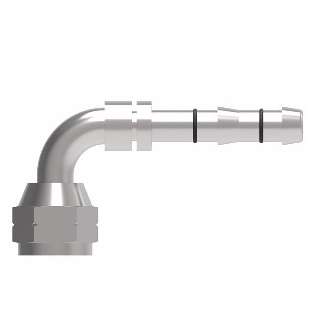 FJ3149-04-1010S E-Z Clip System by Danfoss | Female SAE 45° Flare (Universal) 90° Elbow | A/C Refrigeration Fitting | -10 Female SAE 45° Flare x -10 Hose Barb | Steel