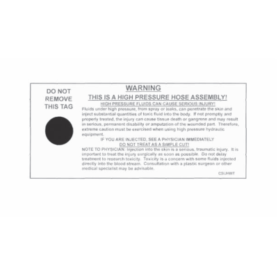 JH Tag by Couplamatic | Accessory | Jack Hose Warning Label