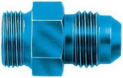 FBM2113 (FCM2113) Eaton Aeroquip® Fuel System Carburetor Adapter: -06 Holley Single Feed 600-660 Series, 4010/4011 Series, all Two Barrel Series with 9/16-24 thread; fits Demon Carburetors - Blue Anodized Aluminum