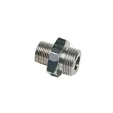 0192 17 21 by Parker | Legris Unequal Adapter | 3/8" Male BSPT Thread x 1/2" Male BSPP Thread | 27 mm Hex | 31.5 mm Length | Straight | Nickel-Plated Brass