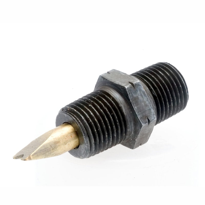 381283-5 by Alemite | Spray Fitting | Inlet: 1/8" Male NPTF | Outlet: 1/8" Male NPTF | Length: 1.38" | Finish: Black Zinc