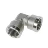 0912 00 17 by Parker | Legris Stud Fitting | 3/8" Female BSPP Thread x 3/8" Female BSPP Thread | 90° Elbow | Nickel-Plated Brass
