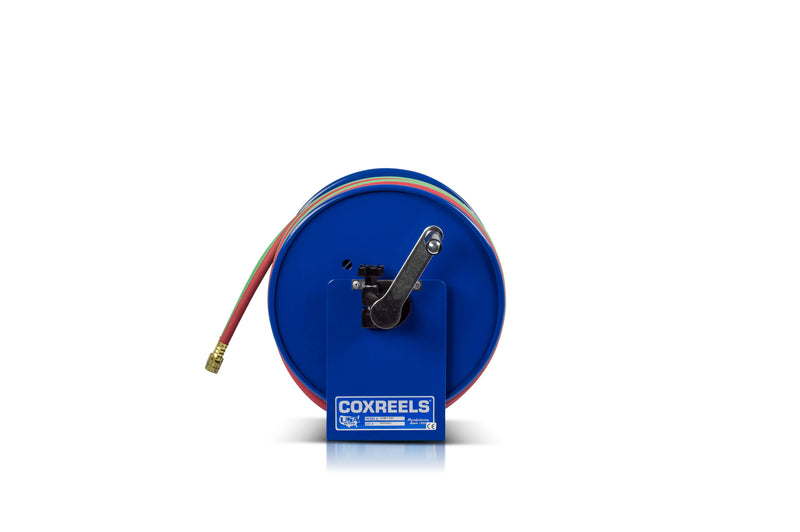 112WT-1-50 by Coxreels | 100W Series | 200 PSI Hand Crank Hose Reel for Oxy-Fuel Welding (T-Grade) | 1/4" Hose ID, 1/4" FNPT Inlet x 1/4" MNPT Hose End | Steel | 50ft Twin Neoprene Hose Included