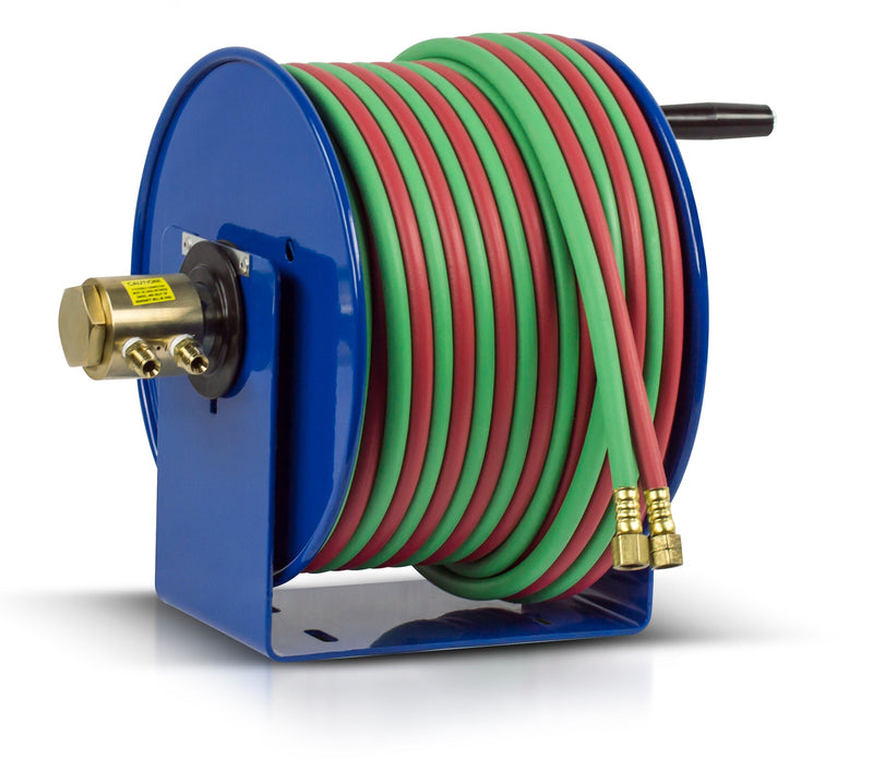117WT-1-200 by Coxreels | 100W Series | 200 PSI Hand Crank Hose Reel for Oxy-Fuel Welding (T-Grade) | 1/4" Hose ID, 1/4" FNPT Inlet x 1/4" MNPT Hose End | Steel | 200ft Twin Neoprene Hose Included