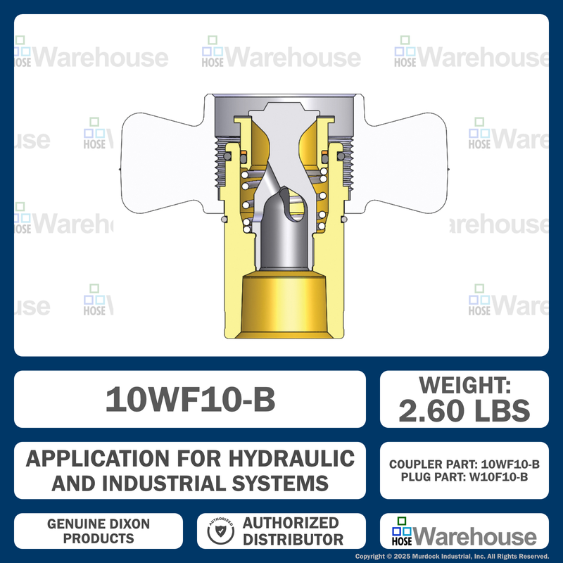 10WF10-B by Dixon Valve | Hydraulic Quick Disconnect Coupling | W-Series | 1-1/4" Female NPTF x 1-1/4" Wingstyle Interchange | Socket | Nitrile Seal | Brass