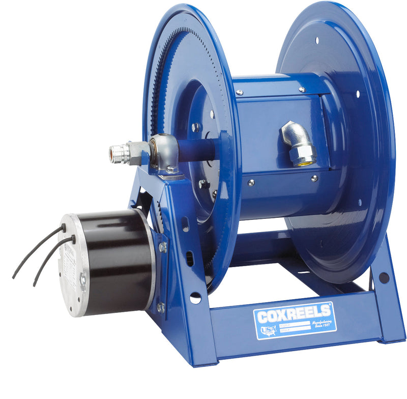 1125PCL-8410M-E by Coxreels | 1125PCL Series | Motor Driven Cord Reel | 12V DC 1/3 HP Electric Motor | 10/4 SO Cord, 40A, 600V | Steel | 250ft Capacity, Cord Not Included