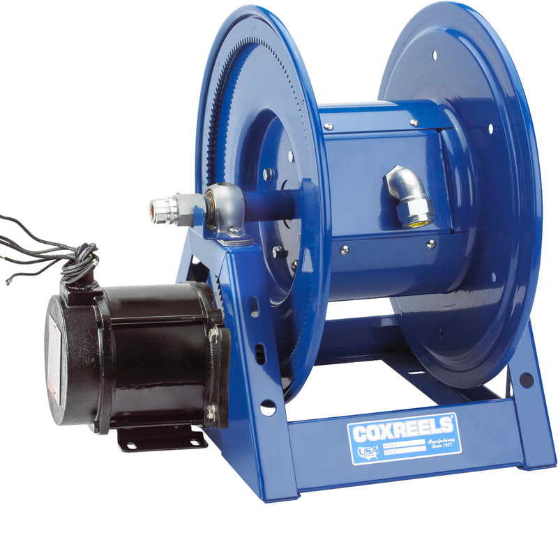 1125PCL-8410M-ED by Coxreels | 1125PCL Series | Motor Driven Cord Reel | 12V DC 1/2 HP Explosion Proof Electric Motor | 10/4 SO Cord, 45A, 600V | Steel | 250ft Capacity, Cord Not Included