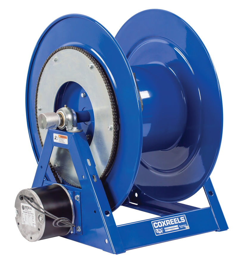 1175-6-200-E-BYXX by Coxreels | Storage Series | Motor Driven Hose Storage Reel | 12V DC 1/3 HP Electric Motor | 20" Drum Width | Steel | Hose Not Included