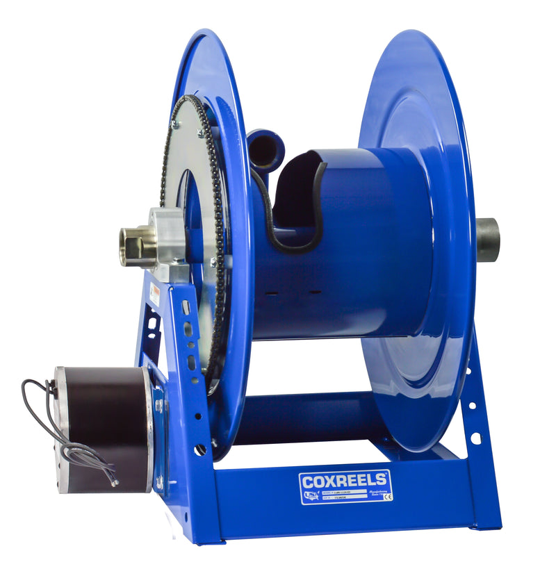 1185-2528-EF by Coxreels | 1185 Series | 1,500 PSI Motor Driven Hose Reel | 24V DC 1/3 HP Electric Motor | 1-1/2" Hose ID, 1-1/2" FNPT Inlet | Steel | 150ft Capacity, Hose Not Included