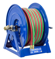 1275W-3-150-C by Coxreels | 1275W Series | 200 PSI Dual Hose Hand Crank Hose Reel for Oxy-Fuel Welding (T-Grade) | 3/8" Hose ID, 3/8" FNPT Inlet x 3/8" MNPT Hose End | Steel | 150ft EPDM Hose Included