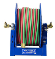 1275WT-3-150-C by Coxreels | 1275W Series | 200 PSI Dual Hose Hand Crank Hose Reel for Oxy-Fuel Welding (T-Grade) | 3/8" Hose ID, 3/8" FNPT Inlet x 3/8" MNPT Hose End | Steel | 150ft Neoprene Hose Included