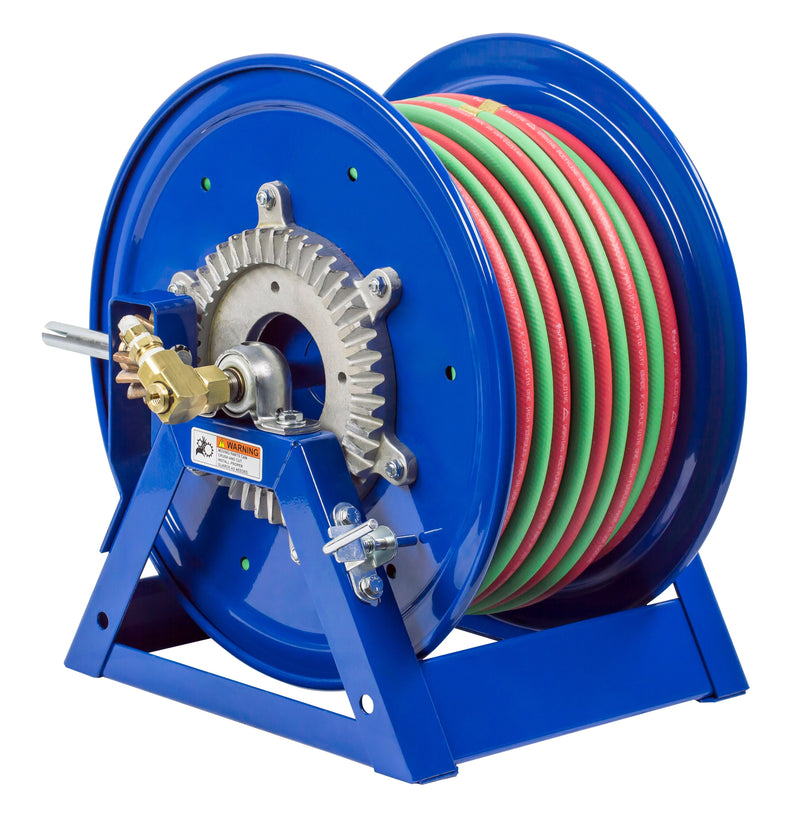 1275W-3-250-C by Coxreels | 1275W Series | 200 PSI Dual Hose Hand Crank Hose Reel for Oxy-Fuel Welding (T-Grade) | 3/8" Hose ID, 3/8" FNPT Inlet x 3/8" MNPT Hose End | Steel | 250ft EPDM Hose Included