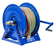 1275WT-3-250-C by Coxreels | 1275W Series | 200 PSI Dual Hose Hand Crank Hose Reel for Oxy-Fuel Welding (T-Grade) | 3/8" Hose ID, 3/8" FNPT Inlet x 3/8" MNPT Hose End | Steel | 250ft Neoprene Hose Included