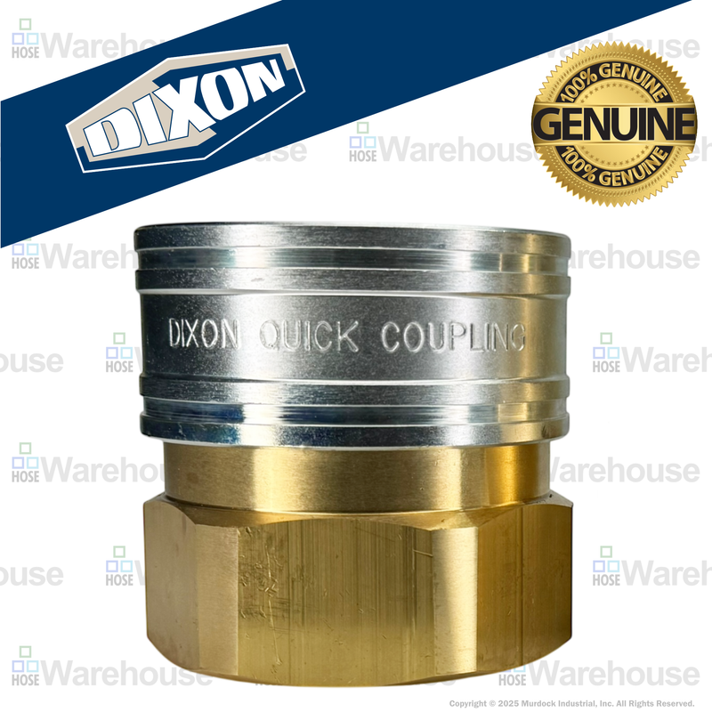 12EF12-B by Dixon Valve | Hydraulic Quick Disconnect Coupling | E-Series | 1-1/2" Female NPTF x 1-1/2" Straight-Through Interchange | Socket | Nitrile Seal | Brass