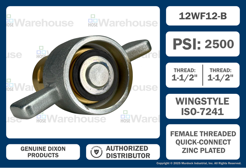 12WF12-B by Dixon Valve | Hydraulic Quick Disconnect Coupling | W-Series | 1-1/2" Female NPTF x 1-1/2" Wingstyle Interchange | Socket | Nitrile Seal | Brass