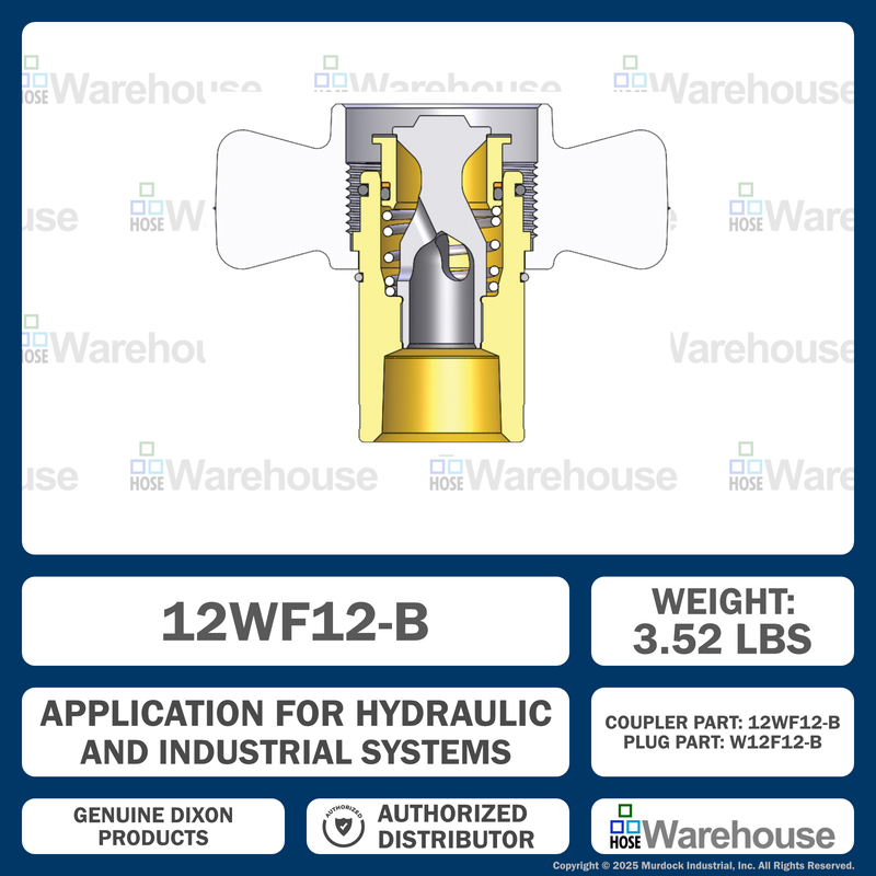 12WF12-B by Dixon Valve | Hydraulic Quick Disconnect Coupling | W-Series | 1-1/2" Female NPTF x 1-1/2" Wingstyle Interchange | Socket | Nitrile Seal | Brass