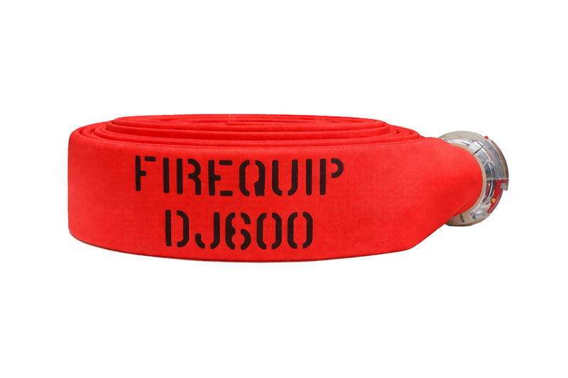 DJ40x25R40S by Snap-Tite | DJ600 Series | Double Jacket Polyester Fire Hose Assembly with EPDM Liner | 4" Hose I.D. with 4" Storzs | 300 PSI | Red | 25ft Length