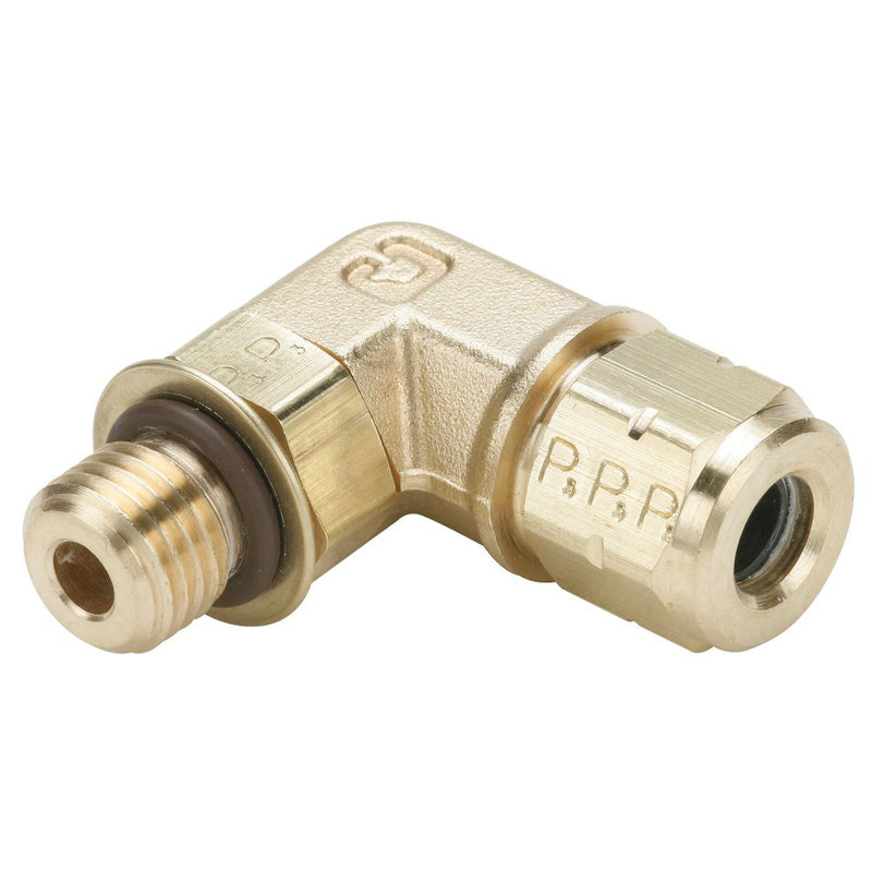 1695VLV-4-4 by Parker | Vibra-Lok Fittings | 1/4" Tube Size x 7/16" Male Thread | 9/16" Hex Nut | 9/16" Body Hex | 9/16" Jam Jut Hex | 90° Elbow | Brass