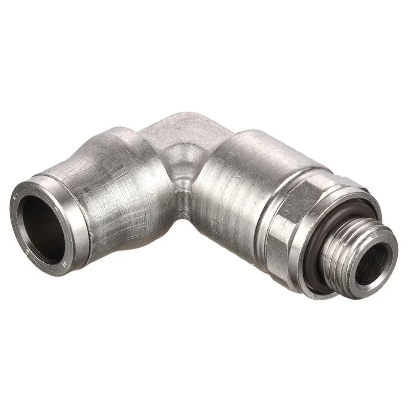 169PLMX-12M-4G by Parker | Prestolok PLM Metal Push-to-Connect Fittings | Threaded Fitting | 12 mm Tube Size x 1/4" Male BSPP Threads | 22.00 mm Height | 90° Long Elbow | Electroless Nickel-Plated Brass | Pack of 10