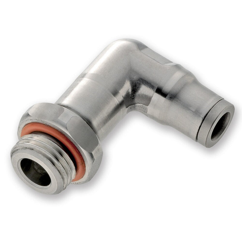 169PLSX-6M-4G by Parker | Prestolok PLS Push-to-Connect Fittings | Threaded Fitting | 6 mm Tube Size x 1/4" Male BSPP Thread | 17 mm Height | 90° Long Elbow | Stainless Steel | Pack of 2