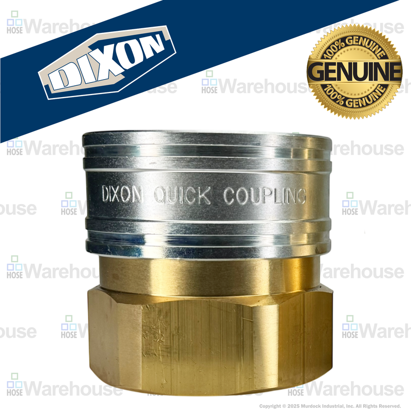 16EF16-B by Dixon Valve | Hydraulic Quick Disconnect Coupling | E-Series | 2" Female NPTF x 2" Straight-Through Interchange | Socket | Nitrile Seal | Brass