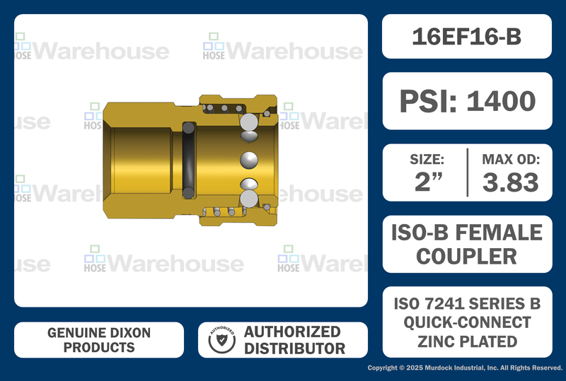 16EF16-B by Dixon Valve | Hydraulic Quick Disconnect Coupling | E-Series | 2" Female NPTF x 2" Straight-Through Interchange | Socket | Nitrile Seal | Brass
