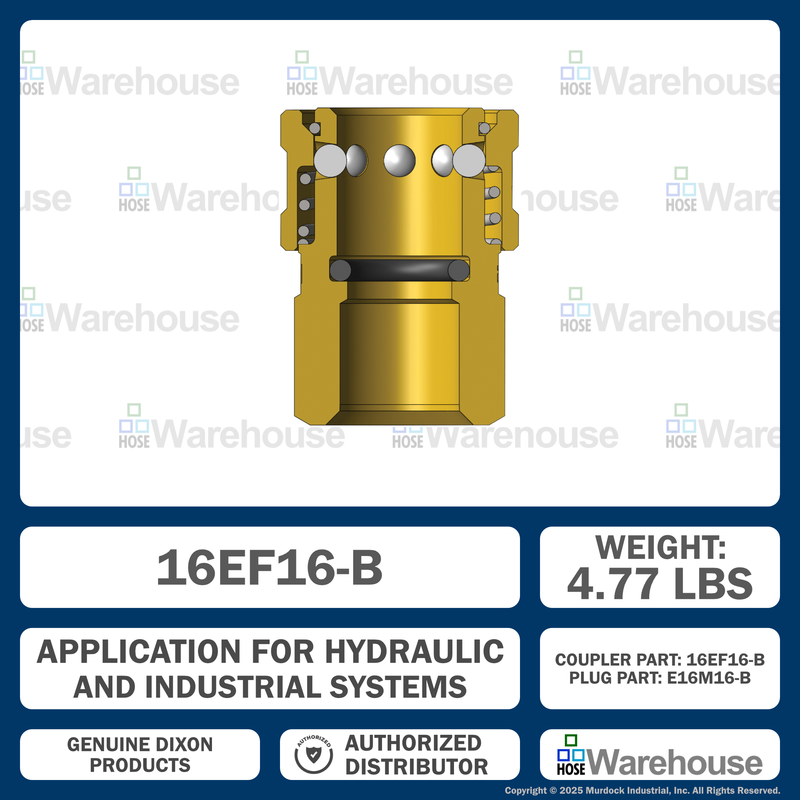 16EF16-B by Dixon Valve | Hydraulic Quick Disconnect Coupling | E-Series | 2" Female NPTF x 2" Straight-Through Interchange | Socket | Nitrile Seal | Brass