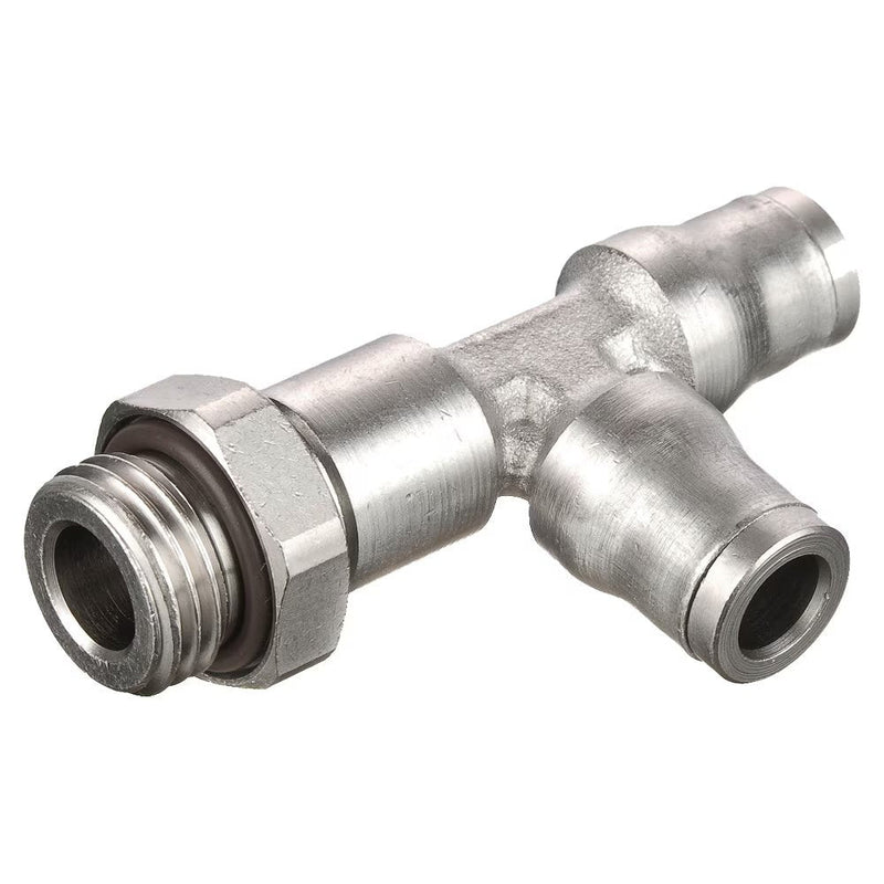 171PLM-8M-4G by Parker | Prestolok PLM Metal Push-to-Connect Fittings | Threaded Fitting | 8 mm Tube Size x 1/4" Male BSPP Threads | 17.50 mm Height | 31.00 mm Width | 50.0 mm Length | Tee | Electroless Nickel-Plated Brass | Pack of 10