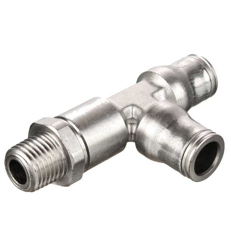 171PLM-6M-2R by Parker | Prestolok PLM Metal Push-to-Connect Fittings | Threaded Fitting | 6 mm Tube Size x 1/8" Male BSPT Threads | 14.00 mm Height | 28.00 mm Length | Tee | Electroless Nickel-Plated Brass | Pack of 10