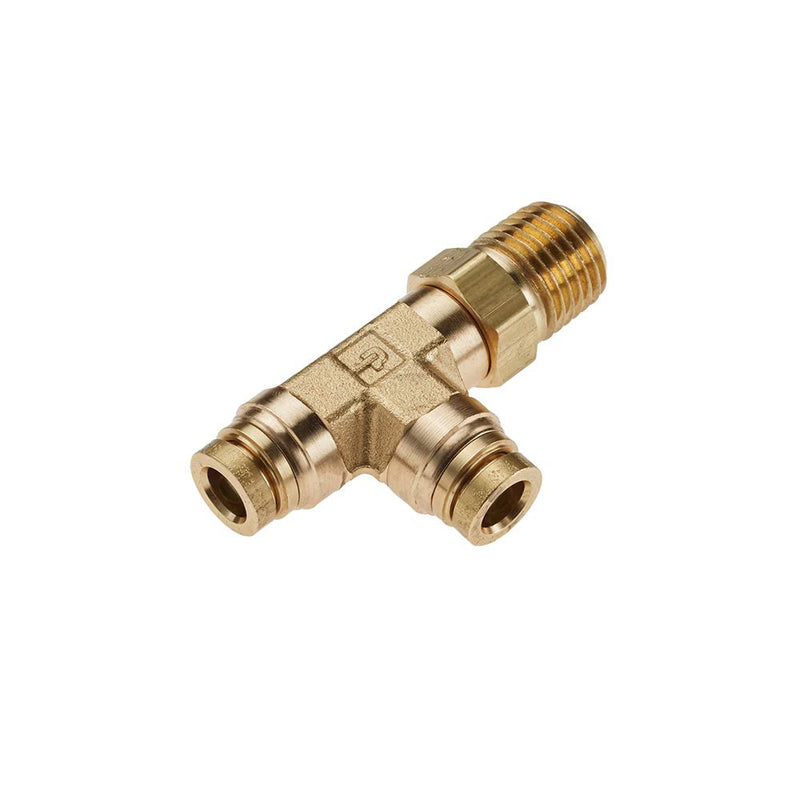 171PTC-4-2 by Parker | Threaded Fitting | 1/4" Swivel Push-to-Connect x 1/8" Male NPT Thread | 9/16" Hex | 1.83" Length | Tee | Brass | Pack of 5