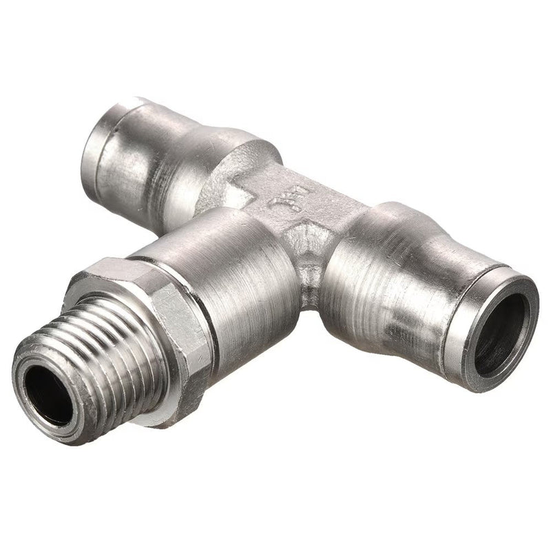 172PLM-6-4 by Parker | Prestolok PLM Metal Push-to-Connect Fittings | Threaded Fitting | 3/8" Tube Size x 1/4" Male NPT Threads | .77" Height | 2.28" Length | Tee | Electroless Nickel-Plated Brass | Pack of 10