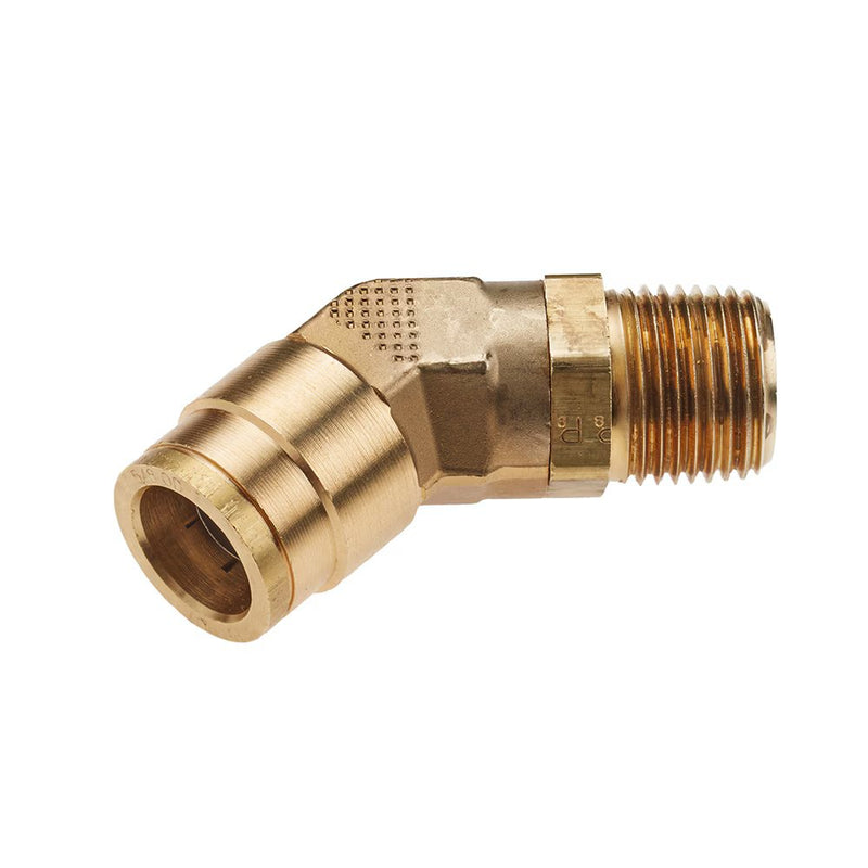 179PTC-10-8 by Parker | Threaded Fitting | 5/8" Swivel Push-to-Connect x 1/2" Male NPT Thread | 45° Elbow | Brass 