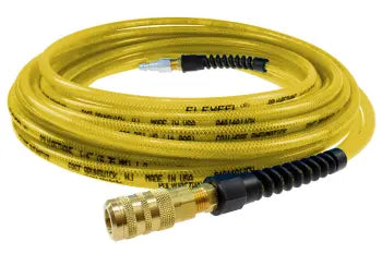PFE6050TYS15X by Coilhose | Flexeel® Reinforced Hose | 3/8" Hose ID | 9/16" Hose OD | 1/4" Six Ball Coupler & Connector with Reusable Strain Relief & Quick Connect Fittings | Industrial | 50ft | Transparent Yellow | Straight | Polyurethane