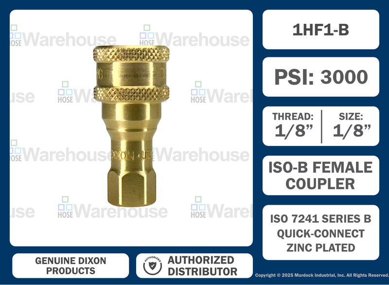 1HF1-B by Dixon Valve | Hydraulic Quick Disconnect Coupling | H-Series | 1/8" Female NPTF x 1/8" ISO-B Interchange | Socket | Nitrile Seal | Brass
