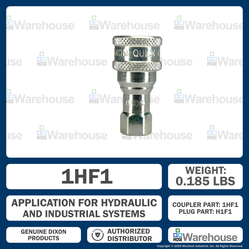 1HF1 by Dixon Valve | Hydraulic Quick Disconnect Coupling | H-Series | 1/8" Female NPTF x 1/8" ISO-B Interchange | Socket | Nitrile Seal | Steel