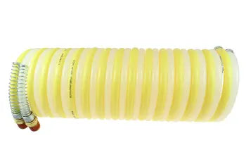 N12Y-N12N-12B by Coilhose | Twin Bonded Coiled Air Hose | 1/2" x 1/2" Hose ID | 1/2" Male NPT Thread x 1/2" Swivel Male NPT Thread | Yellow/Natural | Nylon | 12ft