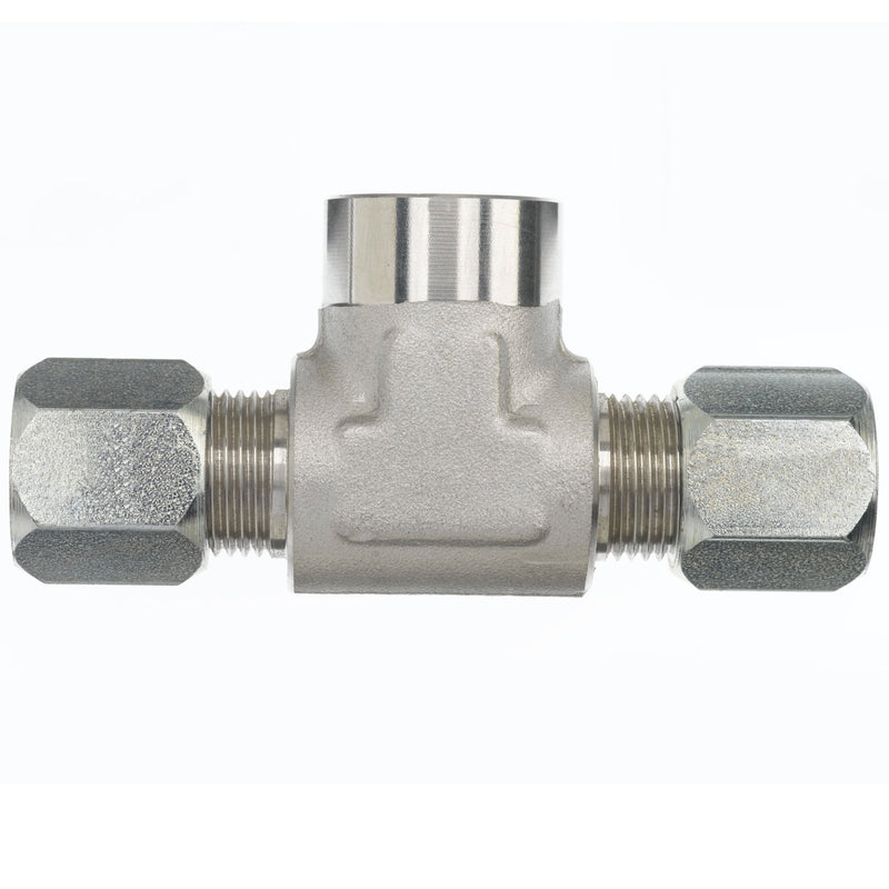 C2602-10-10-08-SS by Brennan Inc. | -10 Bite Type x -10 Bite Type x -08 Female Pipe | Tee | Stainless Steel