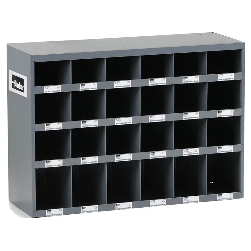 24B-CABINET by Parker | 24 Opening Bin | 33.75" Width x 12" Depth x 23.875" Height | Gray | Steel