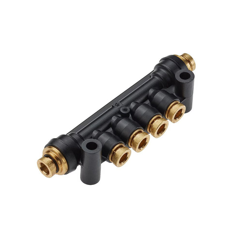 24M-8-6446 by Parker | Manifold | 1/2" Manifold with two 3/8" and two 1/4" Ports | 6.51" Length | Composite
