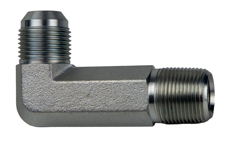 2501LL86 by Midland | Hydraulic Adapter | 1/2" Male JIC 37° Flare x 3/8" Male NPTF | 90° Elbow | X-Long | Steel