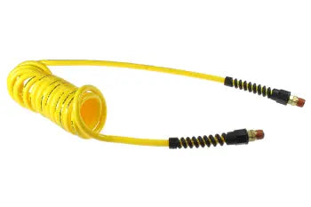 PU14-5B-Y by Coilhose | Flexcoil Air Hose | 1/4" Hose ID x 3/8" Hose OD | 1/4" Male NPT Swivel Strain Relief Fittings | Yellow | Polyurethane | 5ft