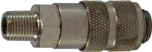 28605 (28-605) by Midland | Pneumatic Mini Quick Disconnect Male Coupler | 1/8" Male Pipe | Straight | Chrome Plated Steel