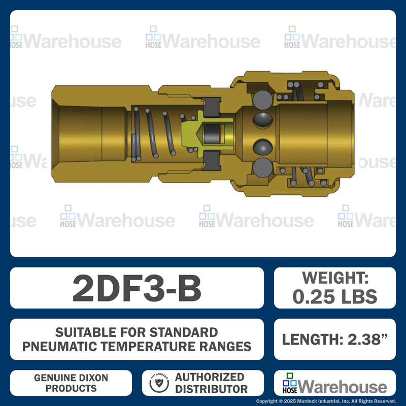 2DF3-B by Dixon Valve | Pneumatic Quick Disconnect Coupling | D-Series | 3/8" Female NPTF x 1/4" Automatic Industrial Interchange | Socket | Nitrile Seal | Brass
