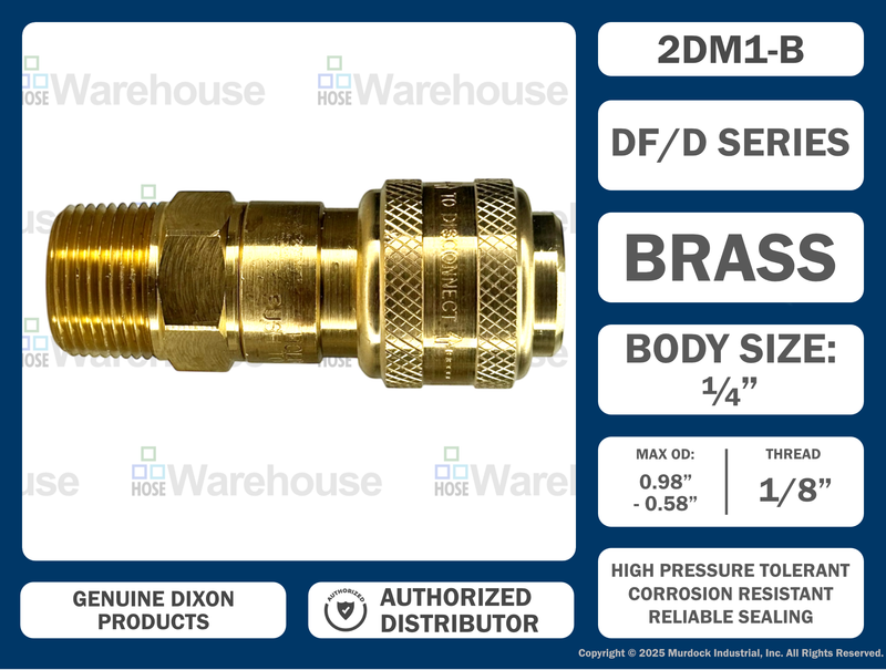 2DM1-B by Dixon Valve | Pneumatic Quick Disconnect Coupling | D-Series | 1/8" Male NPTF x 1/4" Automatic Industrial Interchange | Socket | Nitrile Seal | Brass